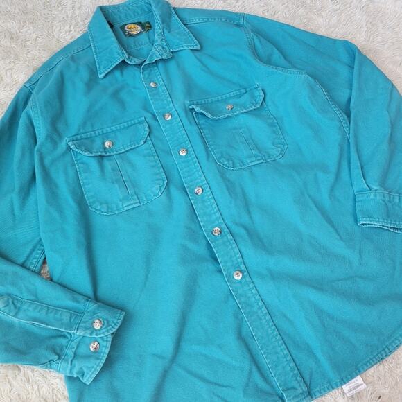 Cabelas Cotton Long Sleeve Button Up Ocean Blue Size XL Tall - Picture 2 of 6